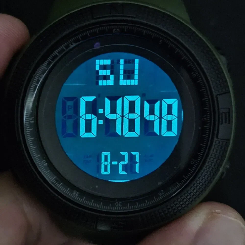 Men's Negative Display Digital Sports Watch 50MM Black Case Green Plastic‎ Bands